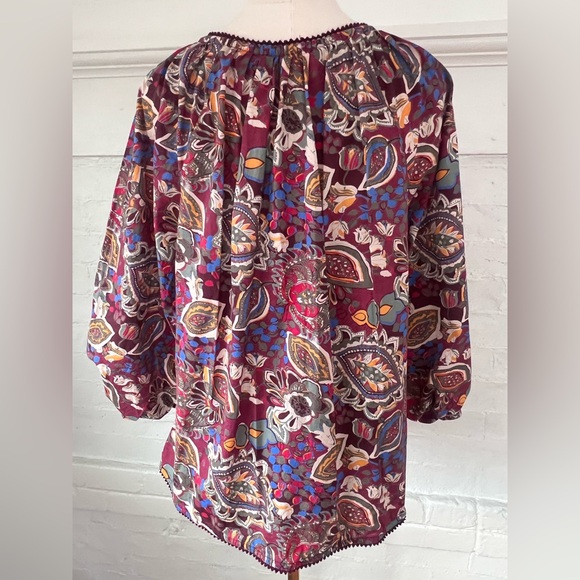 Sundance Belladonna Beauty Peasant Blouse 3/4 Sleeve Floral Cotton Top - Picture 7 of 16